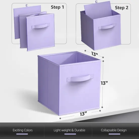 Sorbus Large 13" Storage Bins - 8 Pack Sturdy Collapsible Fabric Storage Cubes with Handles - Pastels Pastel purple {3}