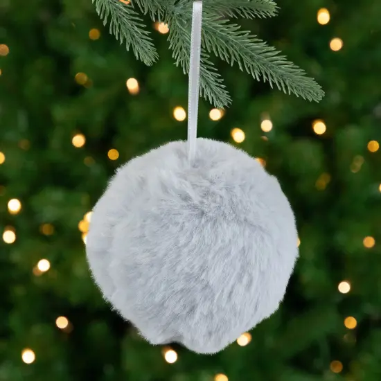 Northlight Plush Furry Christmas Ball Ornament - 3" - Light Gray {1}