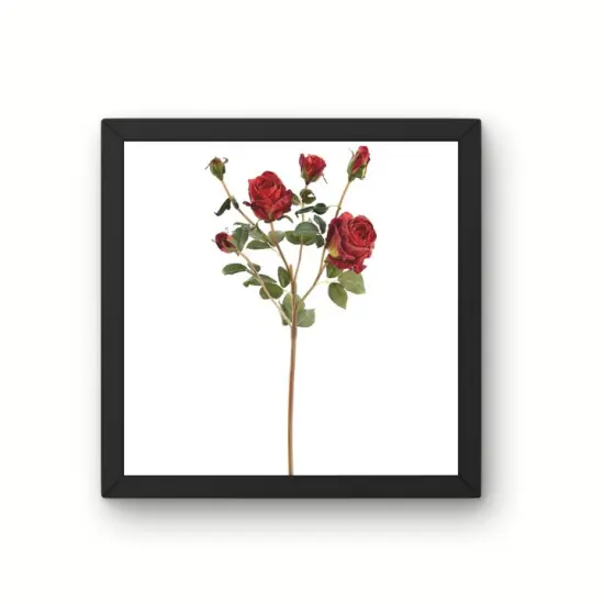 27.5" Artificial Red Rose Spray | 3 Flowers & 3 Buds with Vintage Dried Flower Look {3}