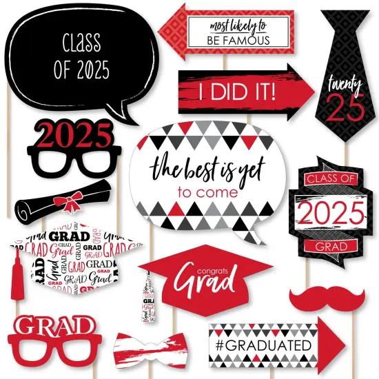 Big Dot of Happiness Red 2025 Graduation Party Photo Booth Props Kit - 20 Count {1}