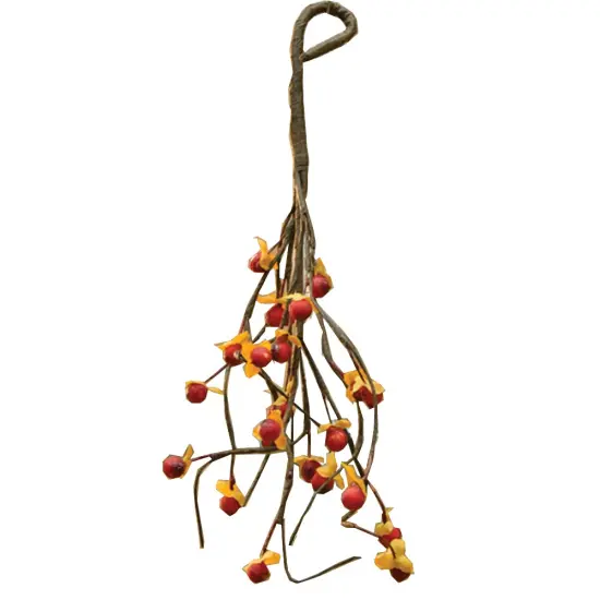 13" Bittersweet Pick with Orange Fabric Leave and Red Foam Berries {1}