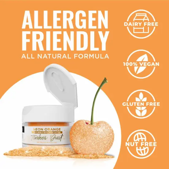 Bakell - Neon Orange Tinker Dust Edible Glitter (5g, 1x Jar) for Food, Desserts, and Beverages! {5}