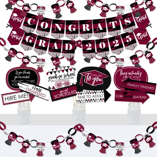 Big Dot of Happiness Maroon Grad - Best is Yet to Come - Banner and Photo Booth Decor - 2025 Burgundy Grad Party Supplies Kit - Doterrific Bundle {1}