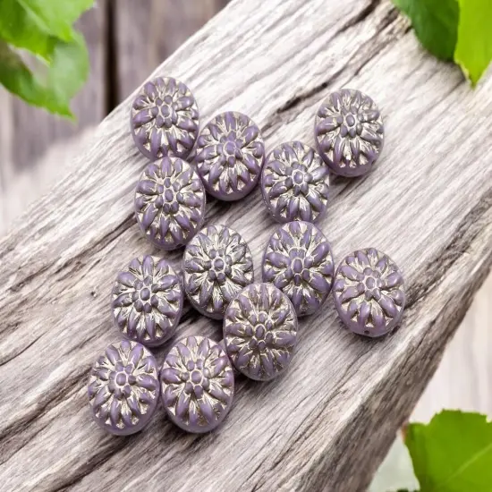 *12* 15mm Platinum Washed Lilac Silk Dahlia Flower Coin Beads {2}