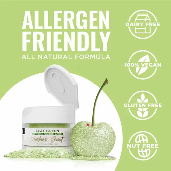 Bakell - Leaf Green Tinker Dust Edible Glitter (5g, 1x Jar) for Food, Desserts, and Beverages! {4}