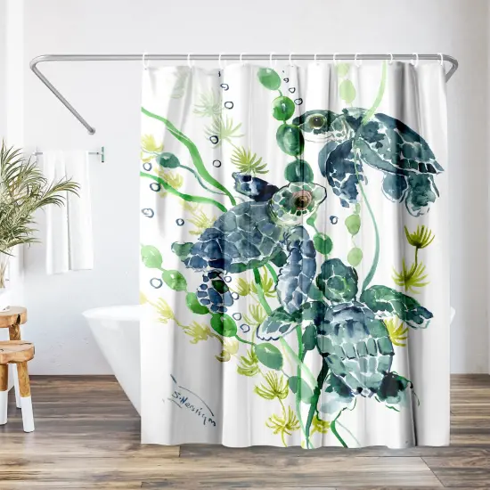 Americanflat 71" x 74" Shower Curtain, Three Sea Turtles by Suren Nersisyan {1}