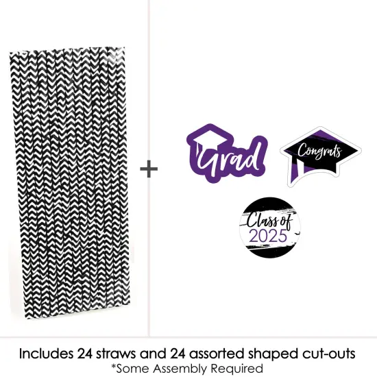 Big Dot of Happiness Purple 2025 Graduation Paper Straw Decor - Party Striped Decorative Straws - Set of 24 {4}