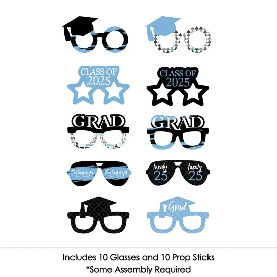 Big Dot of Happiness 2025 Light Blue Graduation Glasses - Paper Card Stock Party Photo Booth Props Kit - 10 Count {4}