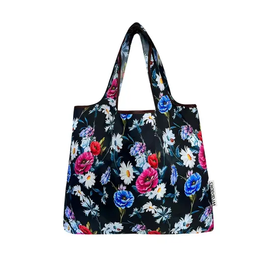Wrapables Foldable Tote Nylon Reusable Grocery Bag (Set of 2), Midnight Bouquet {3}