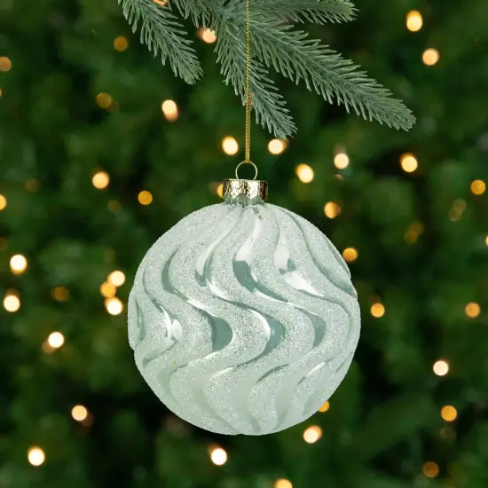 Northlight Glittered Swirls Christmas Glass Ball Ornament - 4" - Mint Green {1}