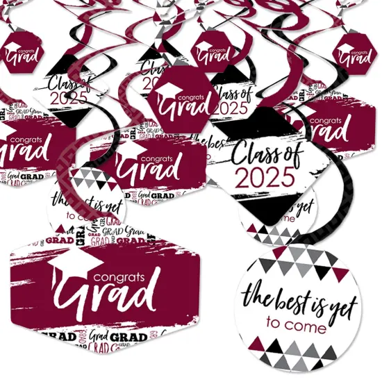 Big Dot of Happiness Maroon Graduation Class of 2025 Decorations Hanging Swirls - Set of 40 {1}