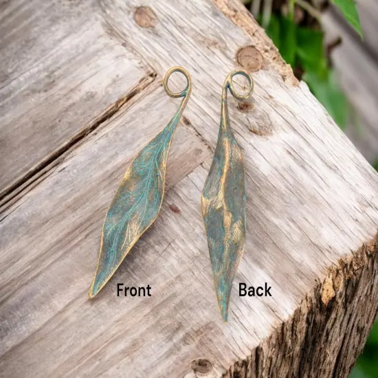 *5* 75x16mm Bronze Patina Leaf Pendants {2}