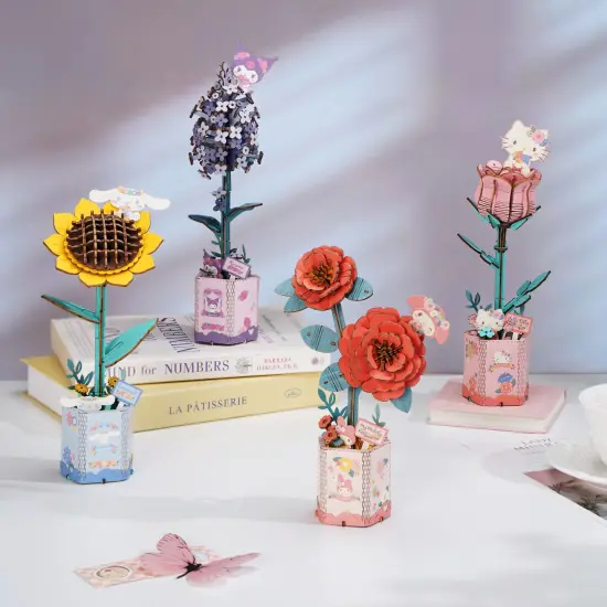 Hello Kitty&reg; and Friends My Melody Red Camellia - 3D Wooden Flower Puzzle {6}