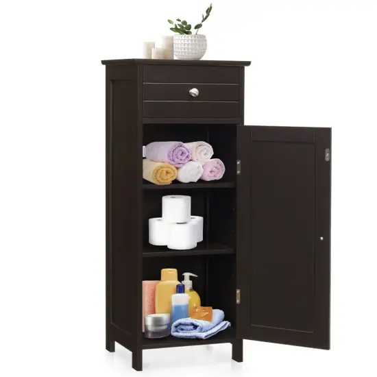 Wooden Storage Free-Standing Floor Cabinet with Drawer and Shelf Brown {9}