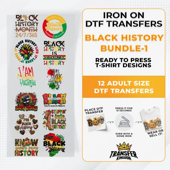 Black History Iron on DTF Transfer Bundle 1 - 12 Best Seller Ready To Press T-shirt Designs {1}