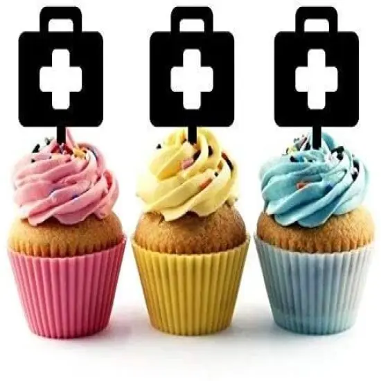 Medical Bag Silhouette Acrylic Cupcake Toppers 12 pcs {1}