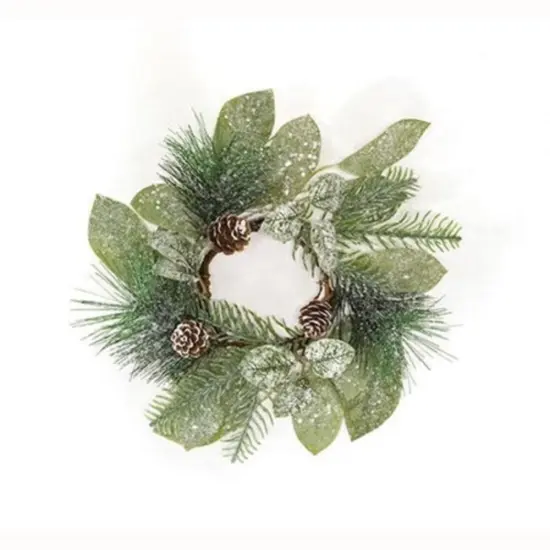 Newport Snowy Mixed Greens & Cone Candle Ring 3.5" {1}