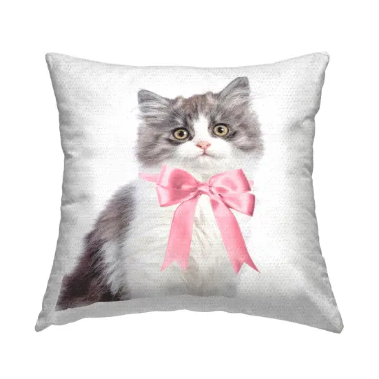 Kitten with Pink Bow Outdoor Printed Pillow Design by Sisi and Seb, 18 x 7 x 18 {1}