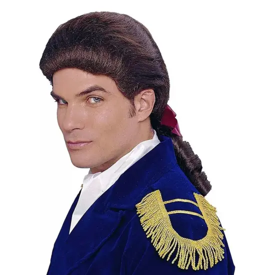 Colonial Duke Men's Costume Wig with Bow - Brown {1}