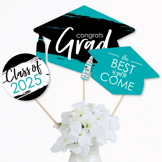 Big Dot of Happiness Teal 2025 Graduation Party Centerpiece Sticks - Table Toppers - Set of 15 {4}