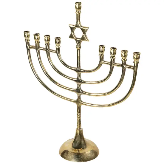Northlight Star of David Smooth Slim Hanukkah Menorah - 12" - Brass Gold {4}