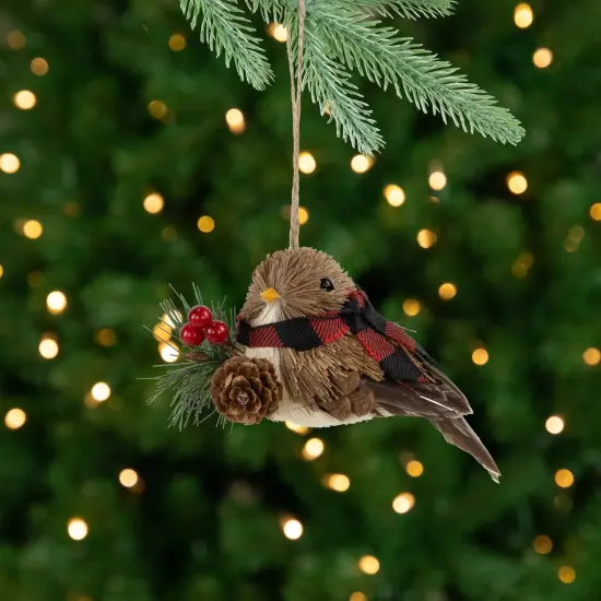 Northlight Woodland Baby Bird with Plaid Winter Scarf Christmas Ornament - 5.5" Brown {1}