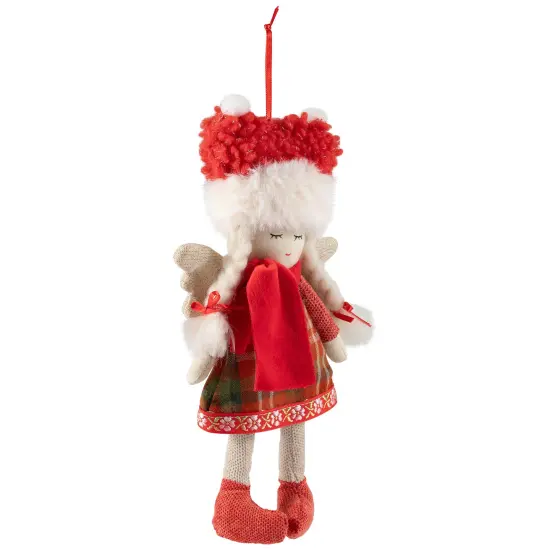 Northlight Plaid Angel Girl with Braided Pigtails Christmas Ornament - 8.5" - Red and Cream {4}