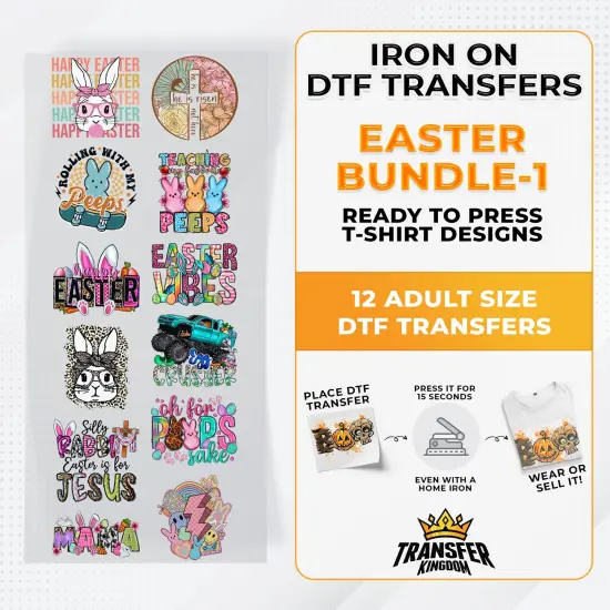 Easter Bundle Iron on DTF Transfer Bundle 1 - 12 Best Seller Ready To Press T-shirt Designs {1}