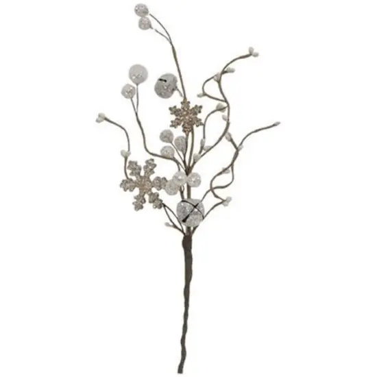 Silver Sparkle Berries and Snowflake Pick with Flexible Brown Base {1}