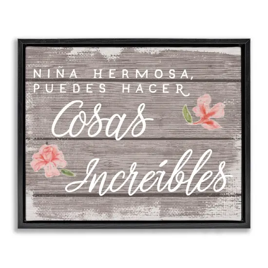 Stupell Industries Ni&ntilde;a Hacer Cosas Incre&iacute;bles Framed Floater Canvas Wall Art Gold Floater Frame {7}