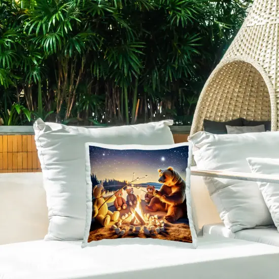 Fireside Friends Bear Outdoor Printed Pillow Design by Alina Georgescu, 18 x 7 x 18 {2}