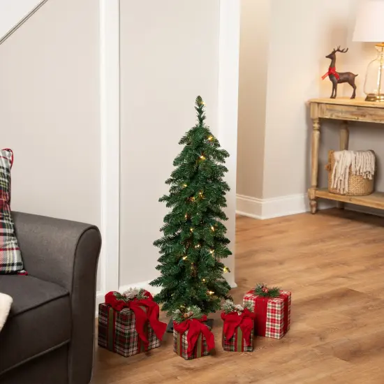 Northlight Pre-Lit Pencil Alpine Artificial Christmas Tree - 3' - Clear Lights Green {1}