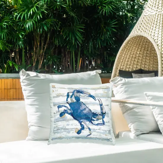 Blue Crab on Distressed Outdoor Printed Pillow Design by Jessie Perry, 18 x 7 x 18 {2}