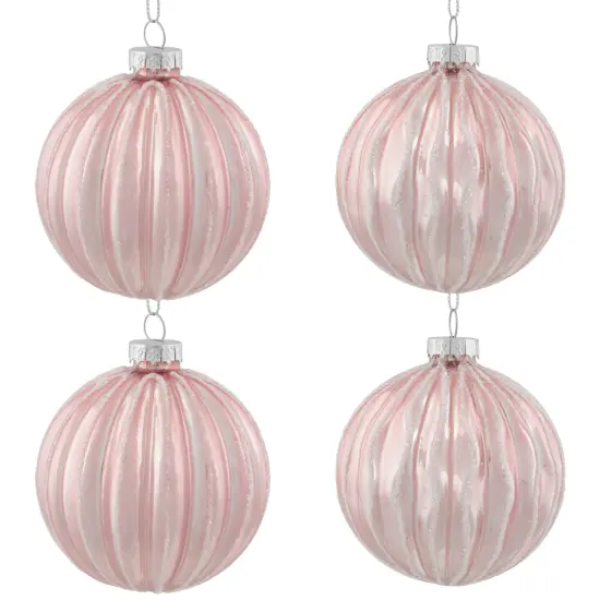 Northlight Shiny Glittered Geometric Glass Ball Christmas Ornaments - 3" (80mm) - Pink- 4ct {3}