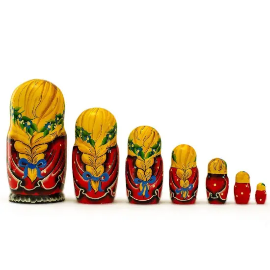 Set of 7 Yana with Cat in Red Dress Nesting Dolls 8.5 Inches {3}