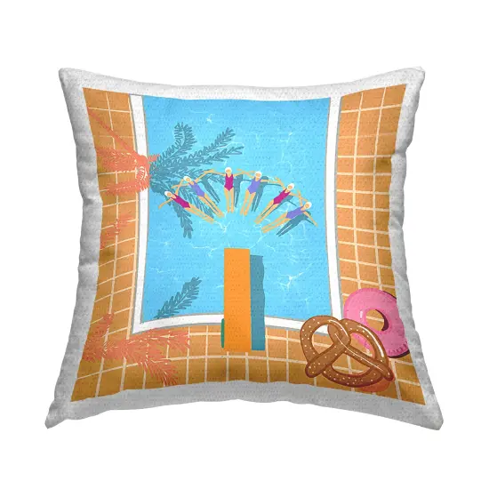 In Sync Pool Swimmers Outdoor Printed Pillow Design by Ashley Singleton, 18 x 7 x 18 {1}