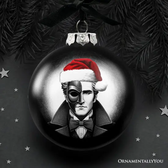 The Phantom of the Opera Christmas Spooky Portrait Glass Ornament, Black Horror Halloween Tree Decoration {1}