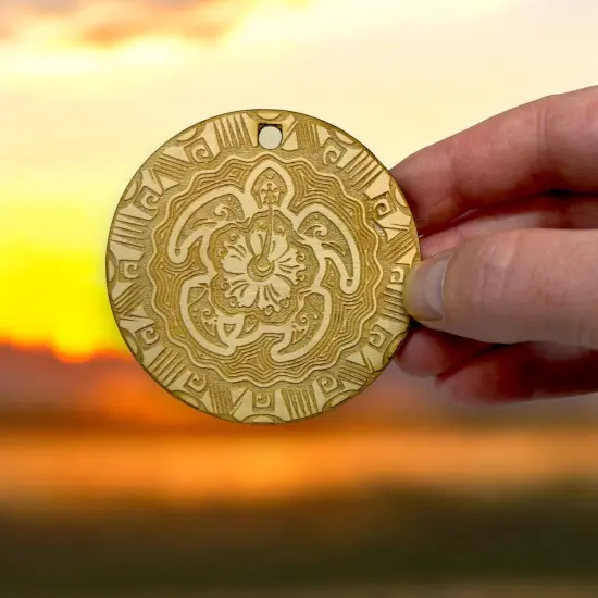 Ornament - Tribal Turtle - Raw Wood 3x3in {4}