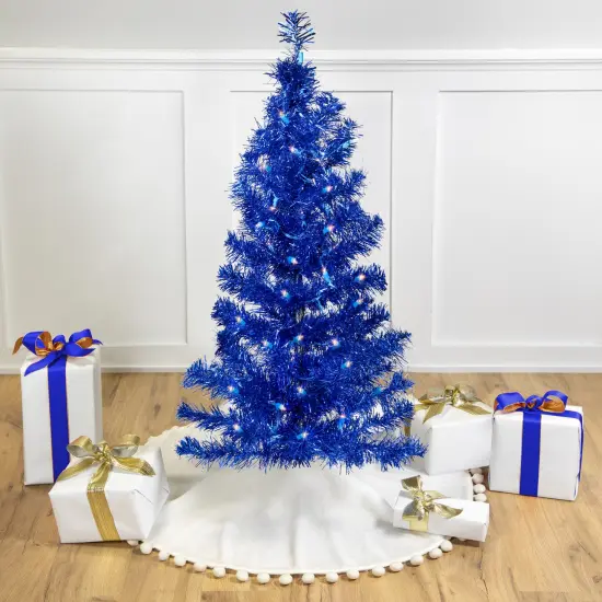 Northlight Pre-Lit Artificial Tinsel Christmas Tree - Blue - 4' - Clear Lights {1}