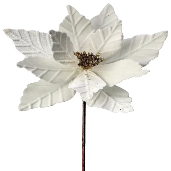 24" Ivory/White Velvet Poinsettia Flower with Gold Glitter Center - Luxurious Christmas Floral Decoration {1}