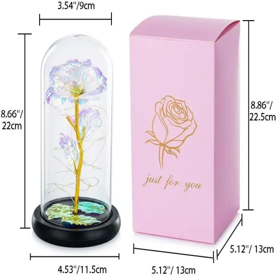 Preserved Eternal Rose In Glass Galaxy Flower Dome LED Light Holiday Gifts {7}