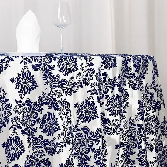 120" Royal Blue Damask Flocked Table Top Round Tablecloth Wedding Party Linens {4}