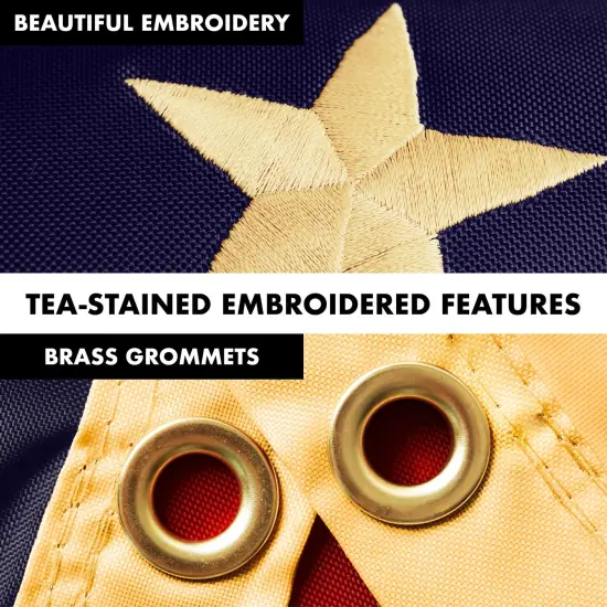 G128 Combo Pack: 6 Ft Tangle Free Aluminum Spinning Flagpole (Silver) & Betsy Ross Tea-Stained Flag 3x5 Ft, ToughWeave Pro Series Embroidered 420D Polyester | Pole with Flag Included {4}