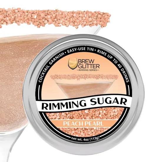 Brew Glitter - Peach Pearl Rimming Sugar (4oz, 1x Bar Tin) Cocktail Garnish for Mixed Drinks & Refreshments {1}