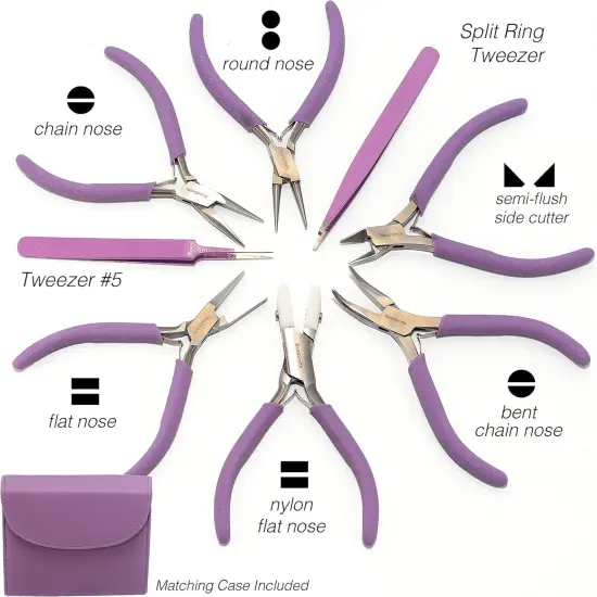 The Beadsmith Fashion Color Pliers &ndash; Slimline Color-Coordinated Tools &ndash; Matching Clutch in Beige &ndash; Jewelry Making Supply Kit to Create Necklaces, Bracelets, Earrings & More Purple {3}