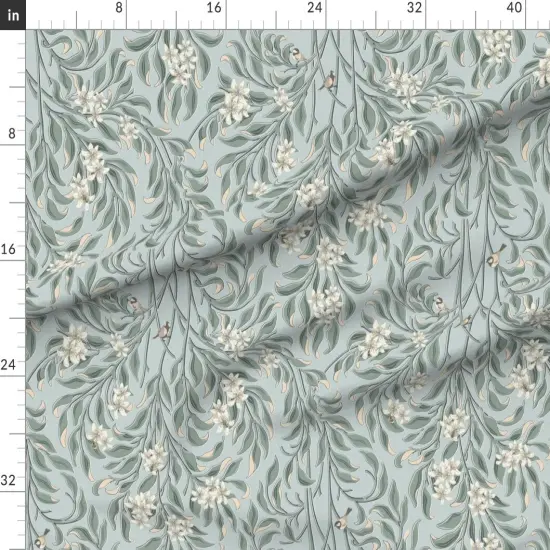Various Fabrics by the Yard or Fat Quarter Blue Botanical Bird Traditional Pastel Vines White Floral Arts And Crafts Historical Timeless Custom Printed Fabric by Spoonflower {1}