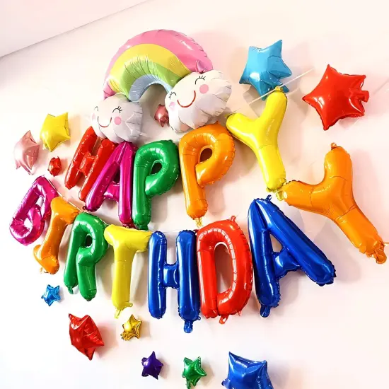 16 Inch Colorful Rainbow Happy Birthday Balloons Banner, Aluminum Foil Letters Multicolor Happy Birthday Balloon for Birthday Decorations Party Supplies {3}