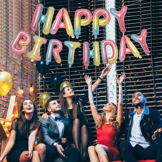 Happy Birthday Balloons Banner Gradient Color 16 Inch Mylar Foil Letters Balloons Happy Birthday Sign for Kids, Child, Adults, Boys & Girls Happy Birthday Decorations Birthday Banner {5}