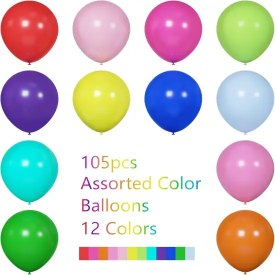105pcs Colorful Balloons 12inch Rainbow Latex Balloons for Boys Girls Birthday Baby Shower Gender Reveal Wedding Decorations {3}