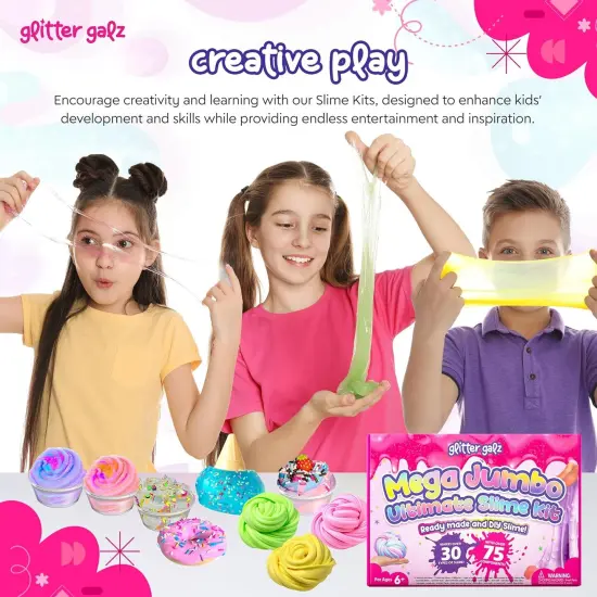 75-Pc Jumbo Mega Birthday Party Slime Kit for Girls Ages 6 7 8 9 10, 11 and 12-30 DIY Slime Pack Soft, Color Slime Gels, Cloud, Clear, Butter, Glitter, Crunchy, and Glow in Dark Slime Making Kits {5}